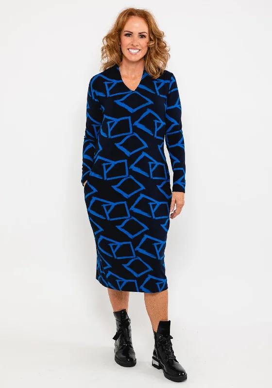 Price Smash Capri Square Outline Midi Dress, Navy & Cobalt