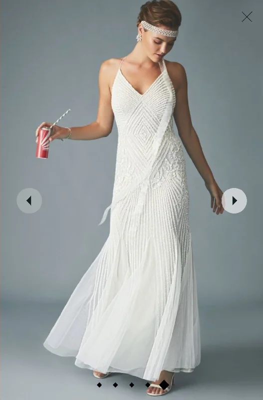 Low Prices David's Bridal beaded sheath v-neck dress with godets STYLE# AP2E205240