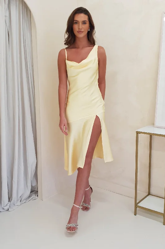 Fantastic Deals Esther Soft Satin Midi Dress | Yellow