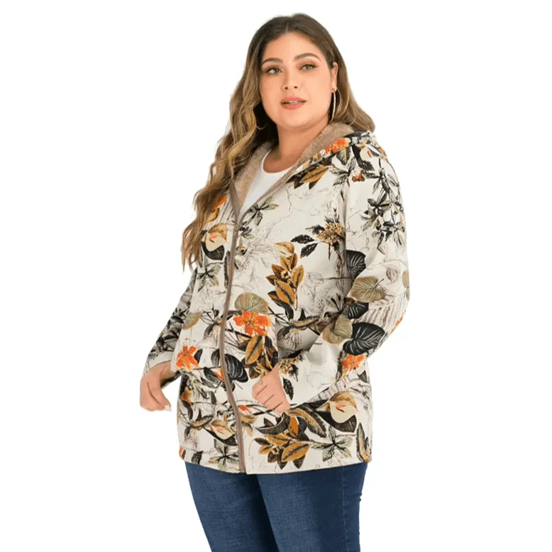 Deal Zone Floral Canvas Style Women's Coat: Bold Print with a fluffy inner lining