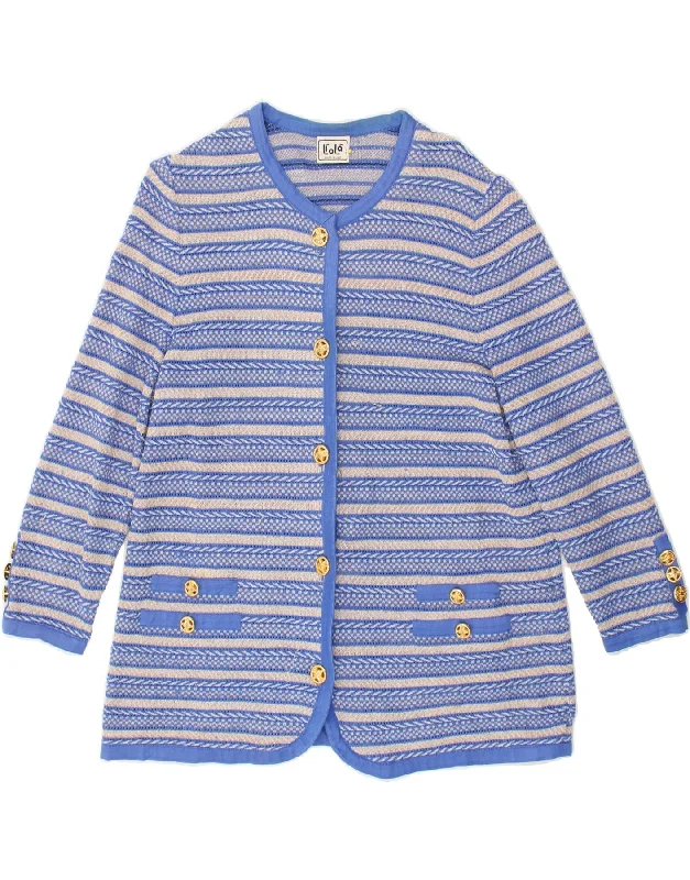 Daily Deals LIOLA Womens 3/4 Sleeve Cardigan Sweater UK 14 Medium Blue Striped Cotton Daily Deals LIOLA Womens 3/4 Sleeve Cardigan Sweater UK 14 Medium Blue Striped Cotton
