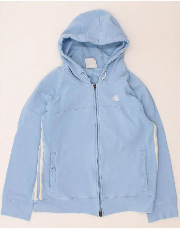 Markdown Madness ADIDAS Womens Zip Hoodie Sweater UK 12 Medium Blue Cotton