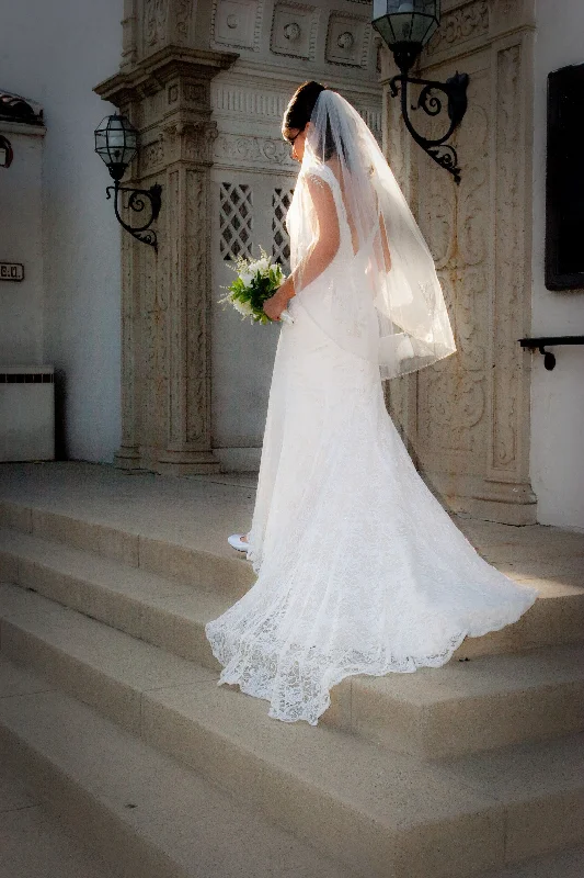Savings Alert David's Bridal All Over Beaded Lace Trumpet Gown / T9612