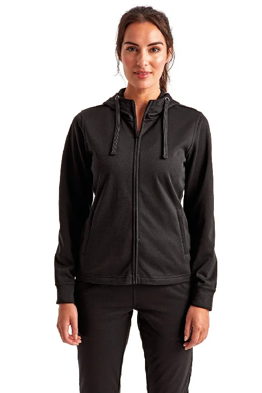 Final Markdown TriDri Womens Moisture Wicking Full Zip Hooded Sweatshirt Hoodie w/ Pockets - Black