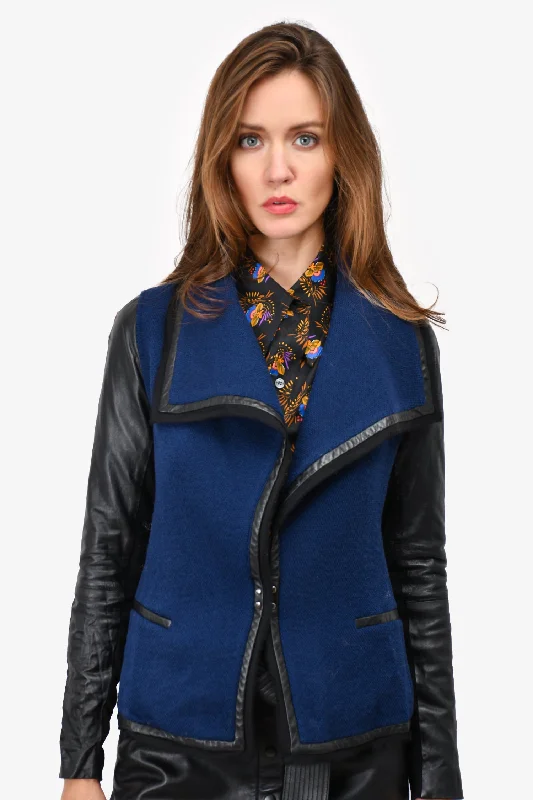 Discount Days Vince Blue Knit/ Black Leather Jacket Size 2
