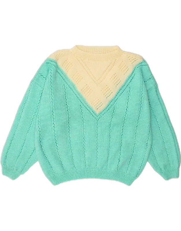 Price Drop Alert VINTAGE Womens Turtle Neck Jumper Sweater UK 18 XL Turquoise Colourblock