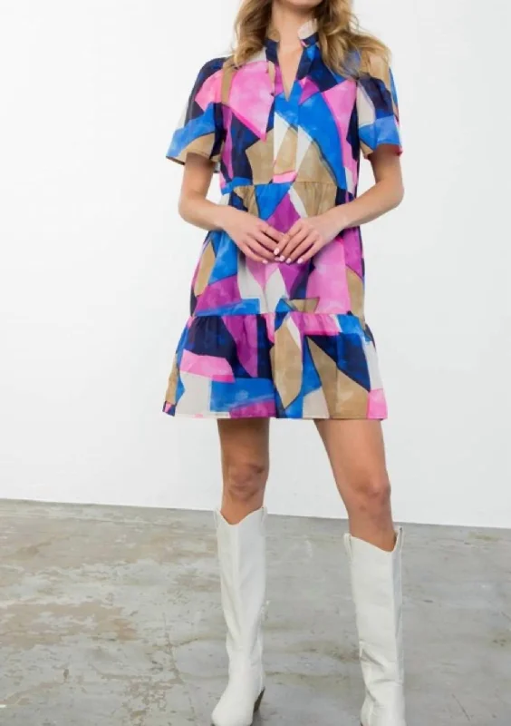 Can't Miss Puff Sleeve Dress In Multi Color
