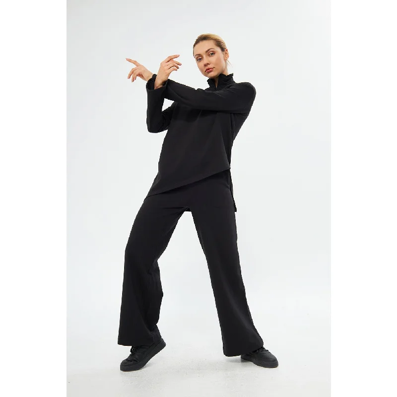 Exclusive Savings Zipper Cross Hem Black Sweatshirt