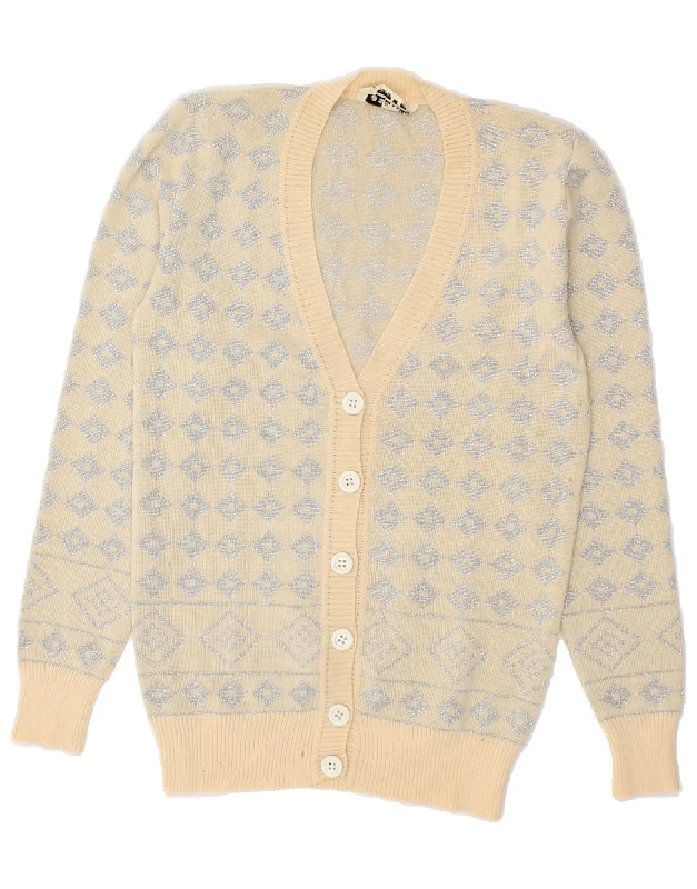 Great Deals VINTAGE Womens Cardigan Sweater UK 10 Small Beige Argyle/Diamond