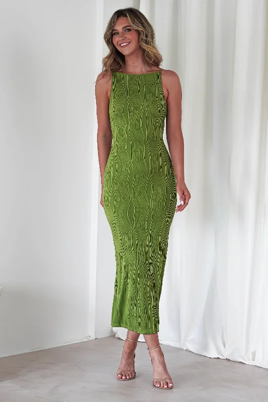 Savings Bonanza Brighton Textured Bodycon Midaxi Dress | Green