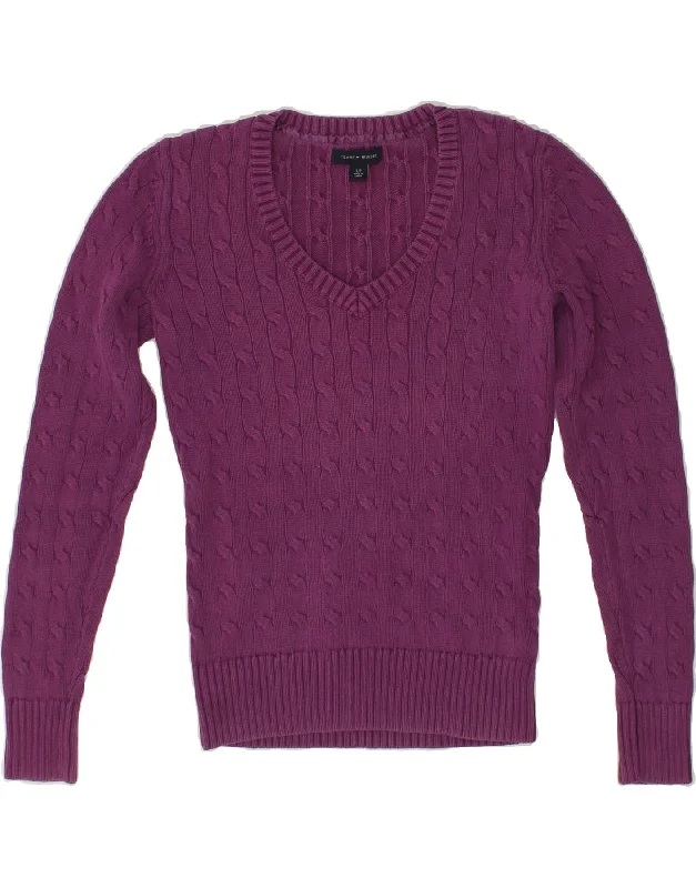 Time-Limited Offer TOMMY HILFIGER Womens V-Neck Jumper Sweater UK 10 Small Purple Cotton Time-Limited Offer TOMMY HILFIGER Womens V-Neck Jumper Sweater UK 10 Small Purple Cotton