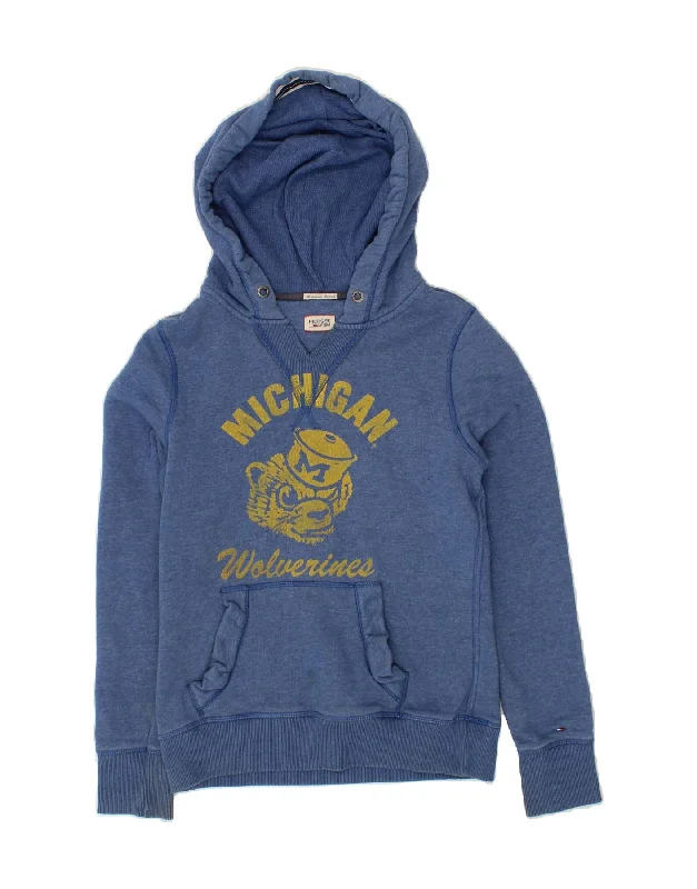 Weekend Deal TOMMY HILFIGER Womens Graphic Hoodie Jumper UK 12 Medium Blue