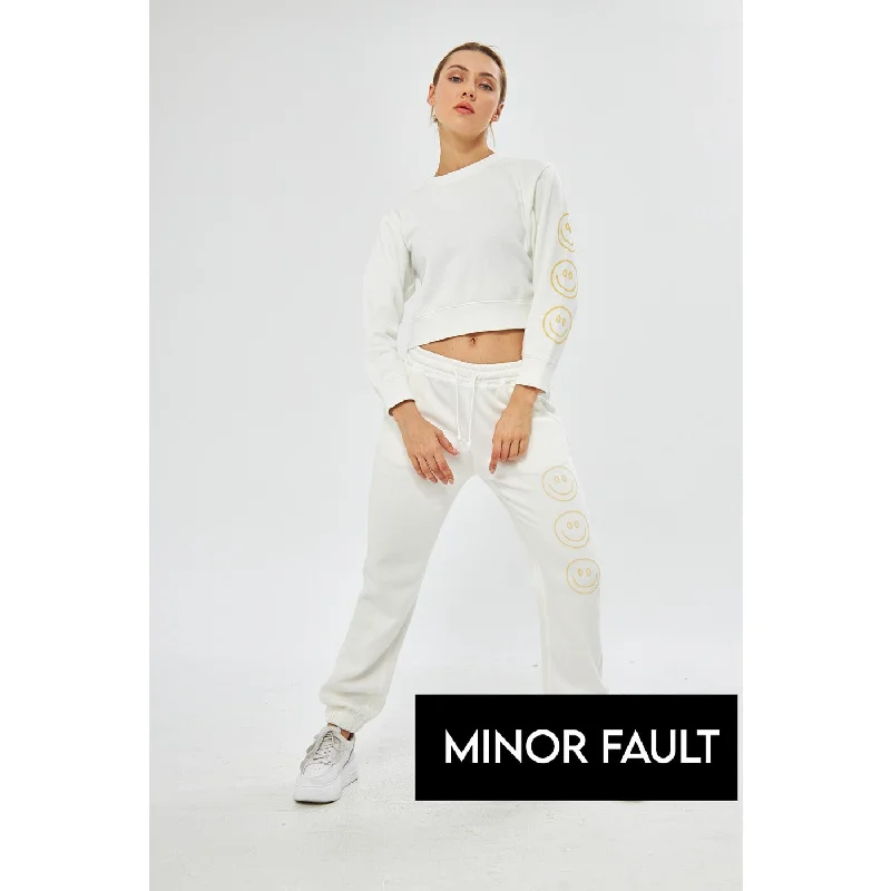 Price Cut (Minor Fault) White Oversized Cropped Sweatshirt