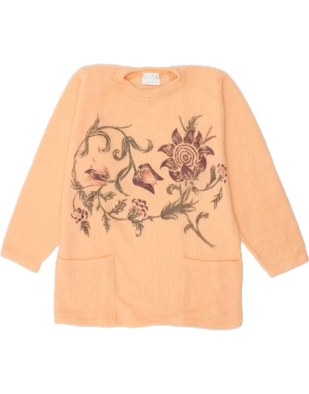 Great Deals VINTAGE Womens Crew Neck Jumper Sweater UK 18 XL Orange Floral