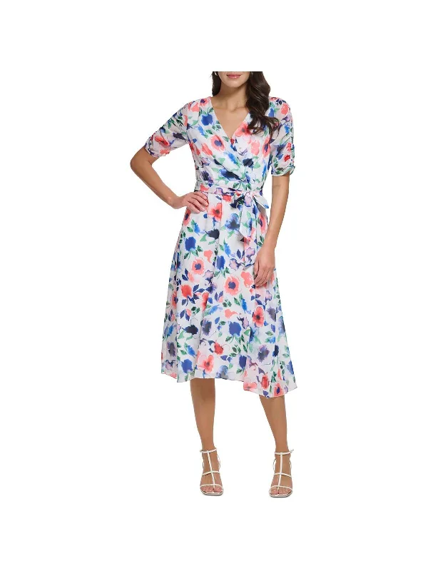 Price Cut Petites Womens Faux Wrap Floral Wrap Dress