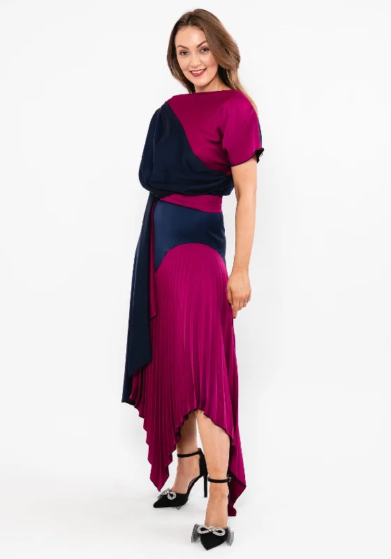 Customer Appreciation Sale Kevan Jon Lucy Pleat Drape Maxi Dress, Navy & Mulberry