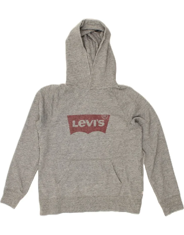 Massive Deals LEVI'S Womens Graphic Hoodie Jumper UK 10 Small Grey Cotton