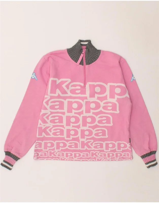 Super Deal KAPPA Womens Graphic Zip Neck Sweatshirt Jumper UK 10 Small Pink