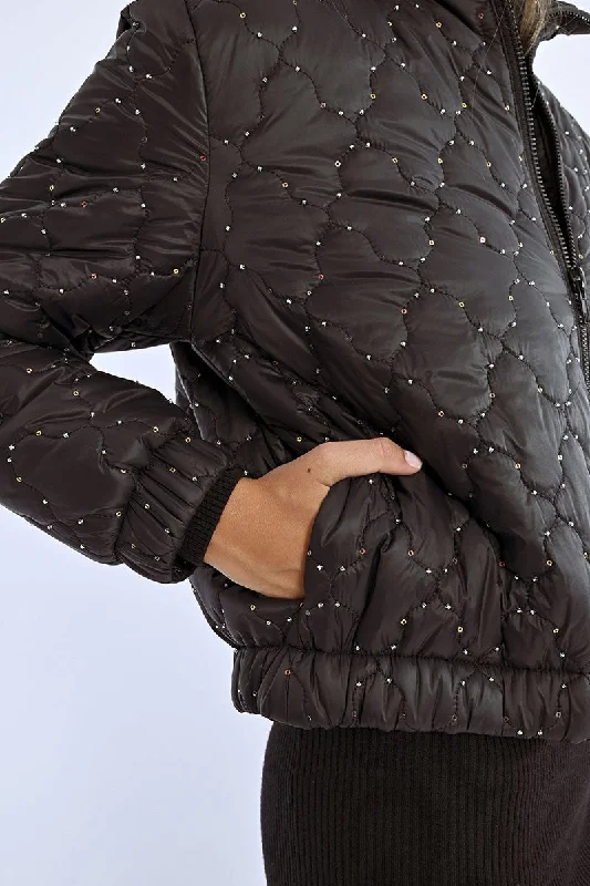 Closeout Molly Bracken Black Beaded Down Jacket