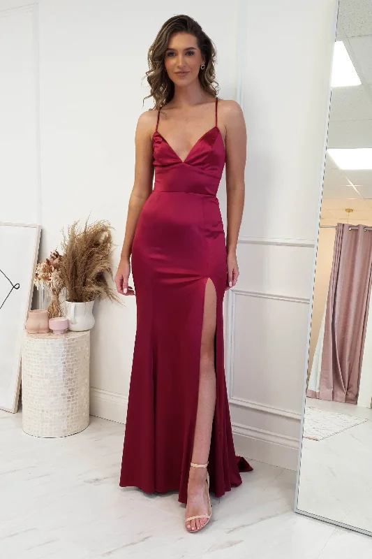 Instant Savings Charmed Long Satin Gown | Wine