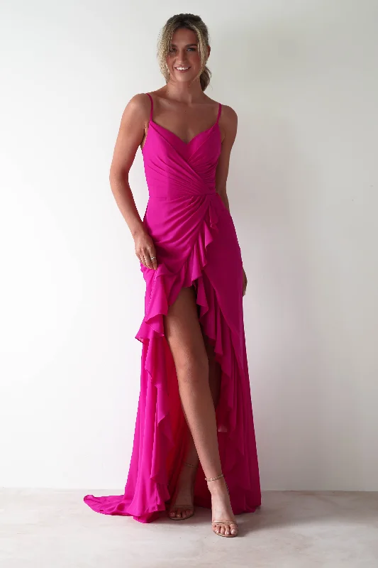 Lowest Price Kendra Ruffle Chiffon Maxi Dress | Hot Pink