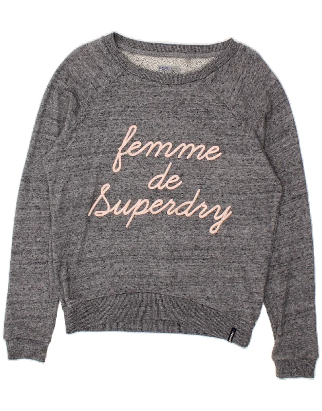 Daily Specials SUPERDRY Womens Oversized Graphic Sweatshirt Jumper UK 10 Small Grey