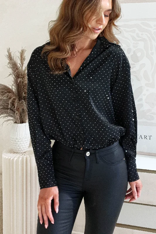 YEAR-End Clearance Peta Dimonte Sparkle Satin Blouse | Black