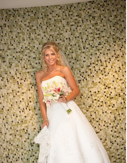 Fantastic Deals David's Bridal Beautiful Satin Strapless A-Line Gown with Beaded