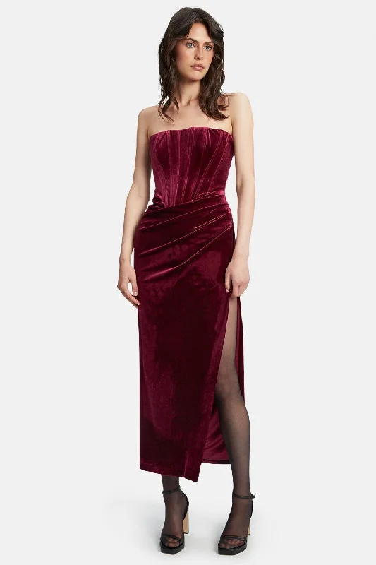 Act Fast Everlasting Velour Midi Dress - Burgundy