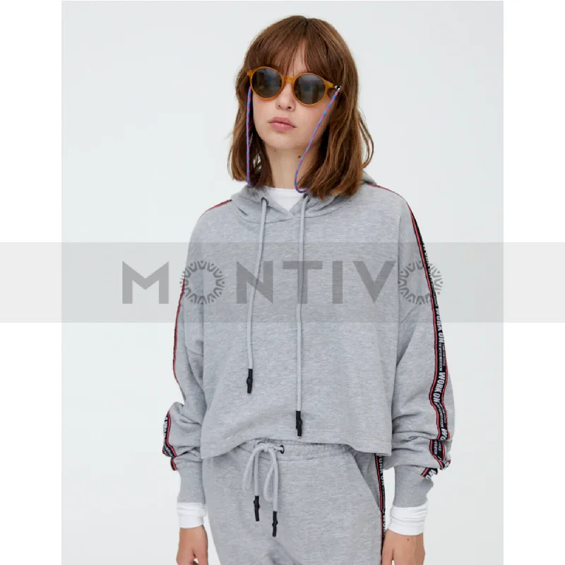 Daily Deals PB Slogan Stripe Grey Hoodie