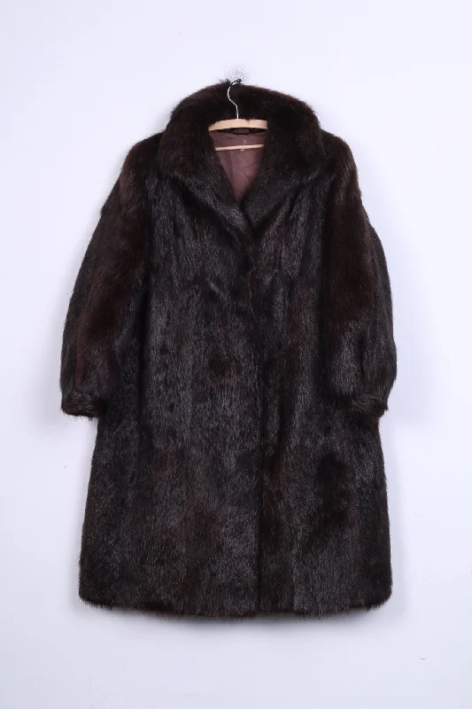 Now or Never Womens XL Coat Authentic Fur Dark Brown Boho Vintage