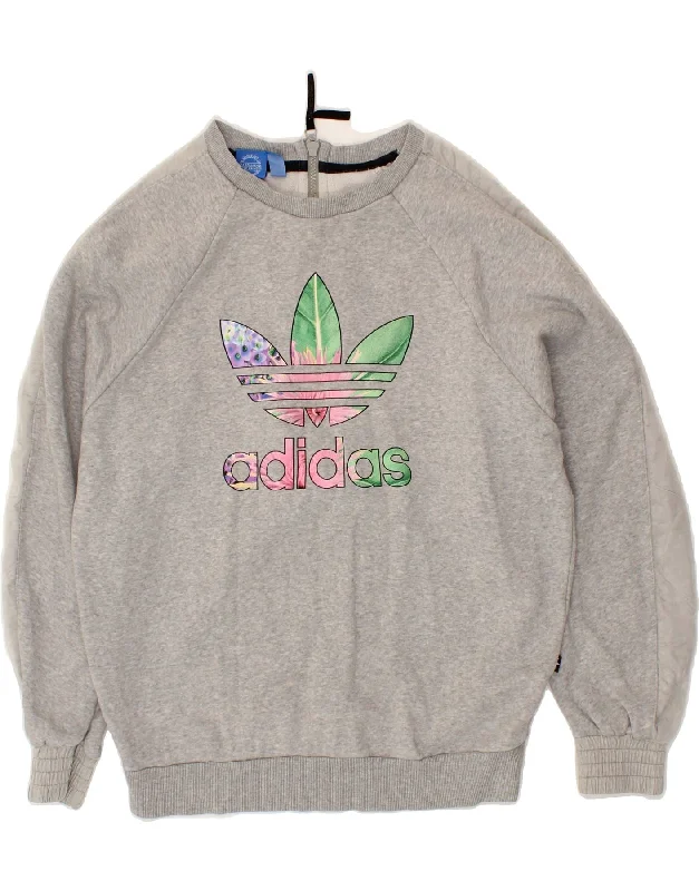 Deal of the Week ADIDAS Womens Graphic Sweatshirt Jumper UK 12 Medium Grey Cotton