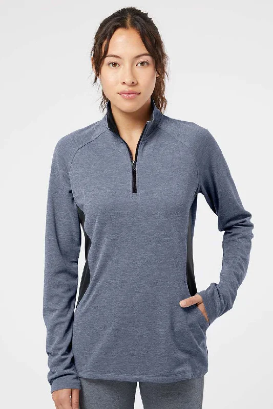 Mega Sale Adidas Womens UPF 50+ 1/4 Zip Sweatshirt w/ Pockets - Heather Collegiate Navy Blue/Carbon Grey