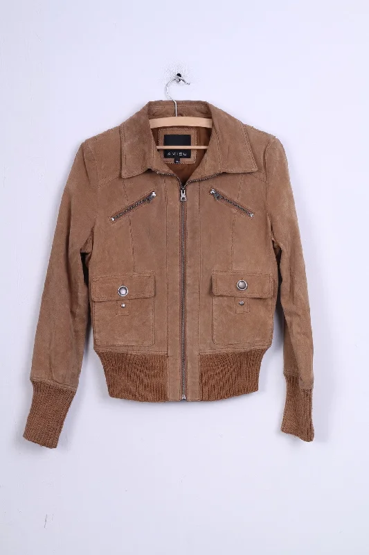 One-DAY Sale AMISU Womens 40 L  Jacket Ramones Leather Top New Yorker Zip Up Camel
