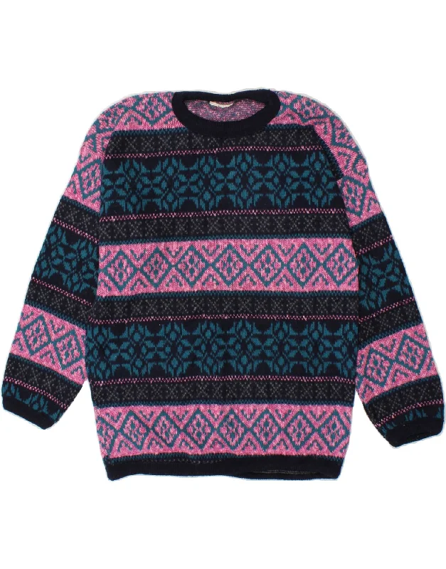 Today’s Deal VINTAGE Womens Crew Neck Jumper Sweater UK 14 Medium Pink Fair Isle