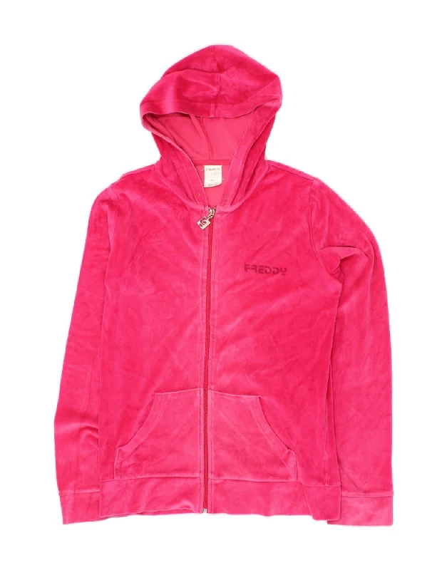 Loyalty Reward FREDDY Womens Velour Zip Hoodie Sweater UK 16 Large Pink