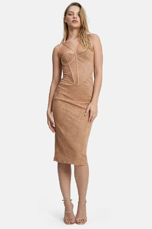 Price Fest Fleur Lace Midi Dress - Biscuit