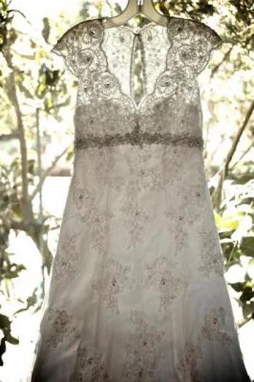 Markdown Madness David's Bridal Cap Sleeve Lace Over Satin Wedding Dress  T3299