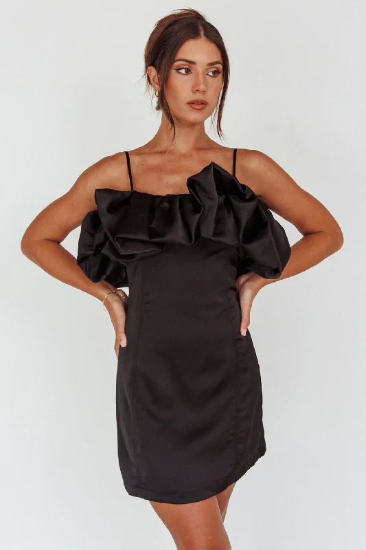 Hurry In All The Drama Bubble Neckline Mini Dress Black
