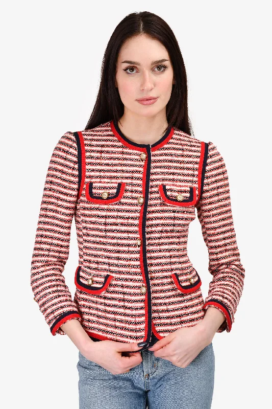 Deal of the Week Gucci Red Striped Tweed Pearl Button Jacket Size 38
