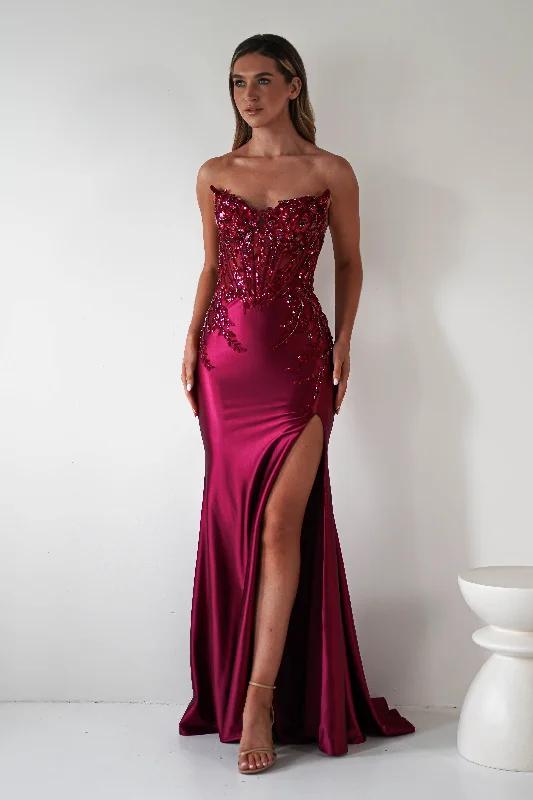 Price Reduction Dallas Luxe Embellished Gown | Dark Wine