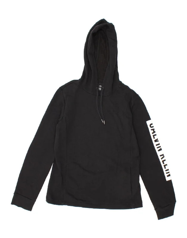 Epic Deals CALVIN KLEIN Womens Graphic Hoodie Jumper UK 12 Medium Black Cotton