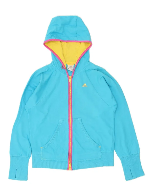 Hurry In ADIDAS Womens Zip Hoodie Sweater UK 10 Small  Blue Cotton