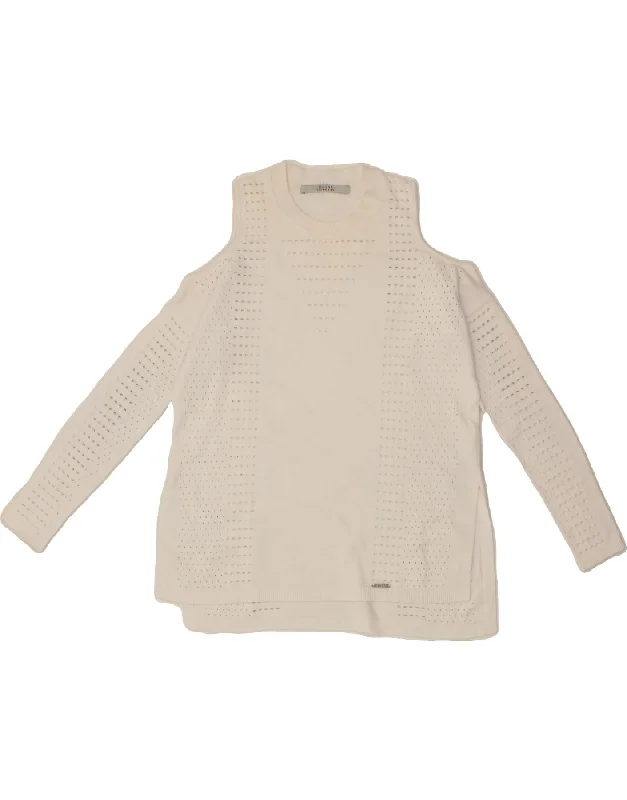 Markdown Madness GUESS Womens Crew Neck Jumper Sweater UK 4 XS  White Viscose