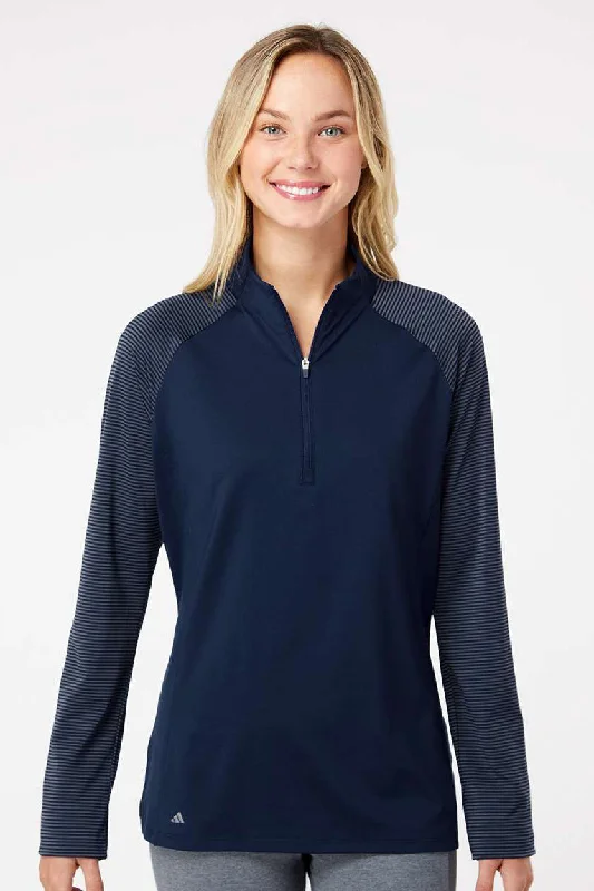 Take Advantage Adidas Womens Stripe Block Moisture Wicking 1/4 Zip Sweatshirt - Team Navy Blue