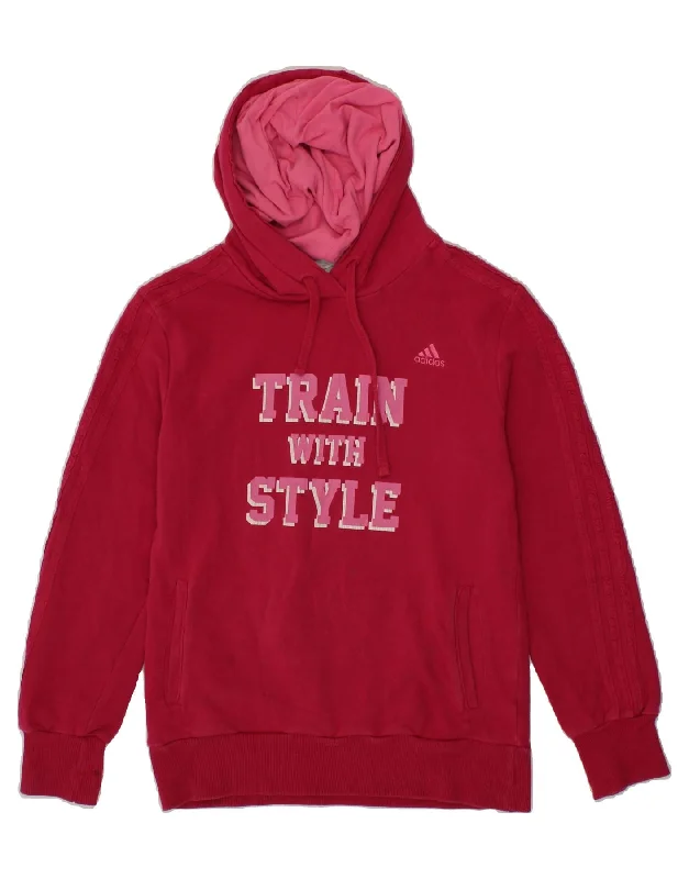 Holiday Sale ADIDAS Womens Graphic Hoodie Jumper UK 14 Medium Red Cotton