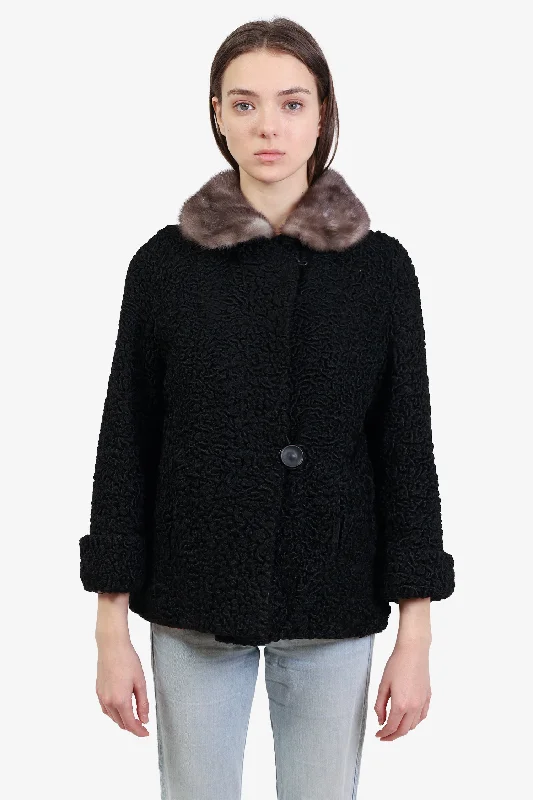 Today’s Deal Fur Salon Black Astrakhan Fur Jacket with Mink Collar Size Small