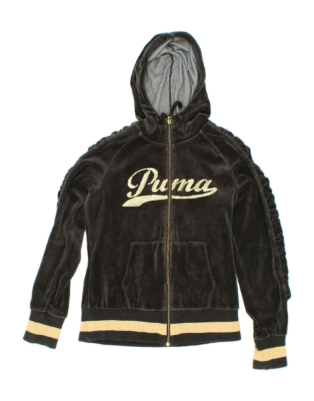 Lowest Price PUMA Womens Velour Graphic Zip Hoodie Sweater UK 10 Small Brown