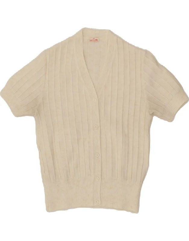Buy Now VINTAGE Womens Short Sleeve Cardigan Sweater IT 46 Large Beige Polyester