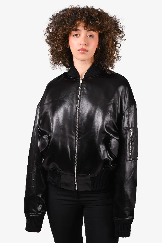 Act Fast Maria McManus Black Satin Bomber Jacket Size L